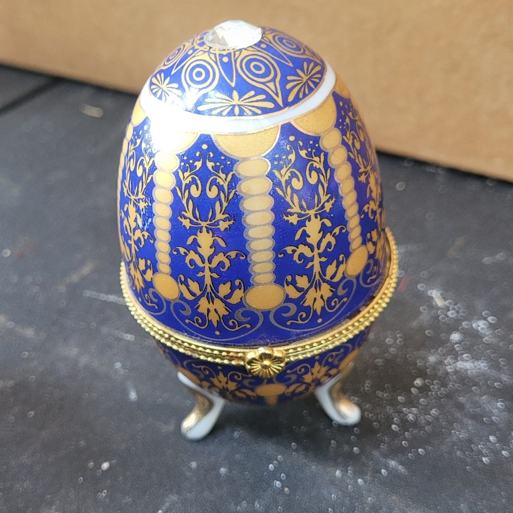 Decorative Blue and Gold Egg Trinket Box